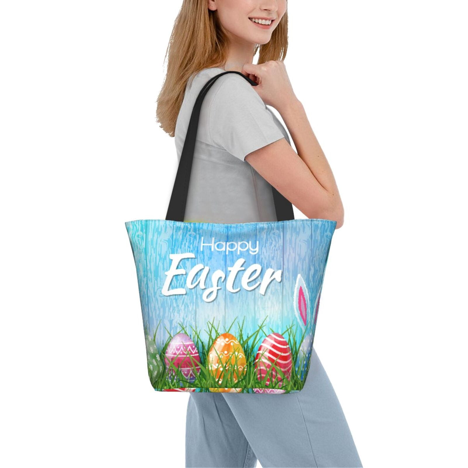 Ratiio Happy Easter Print Shoulder Bag for Women, Polyester Crossbody Purse Lightweight Handbag for Daily Travel and Casual Use