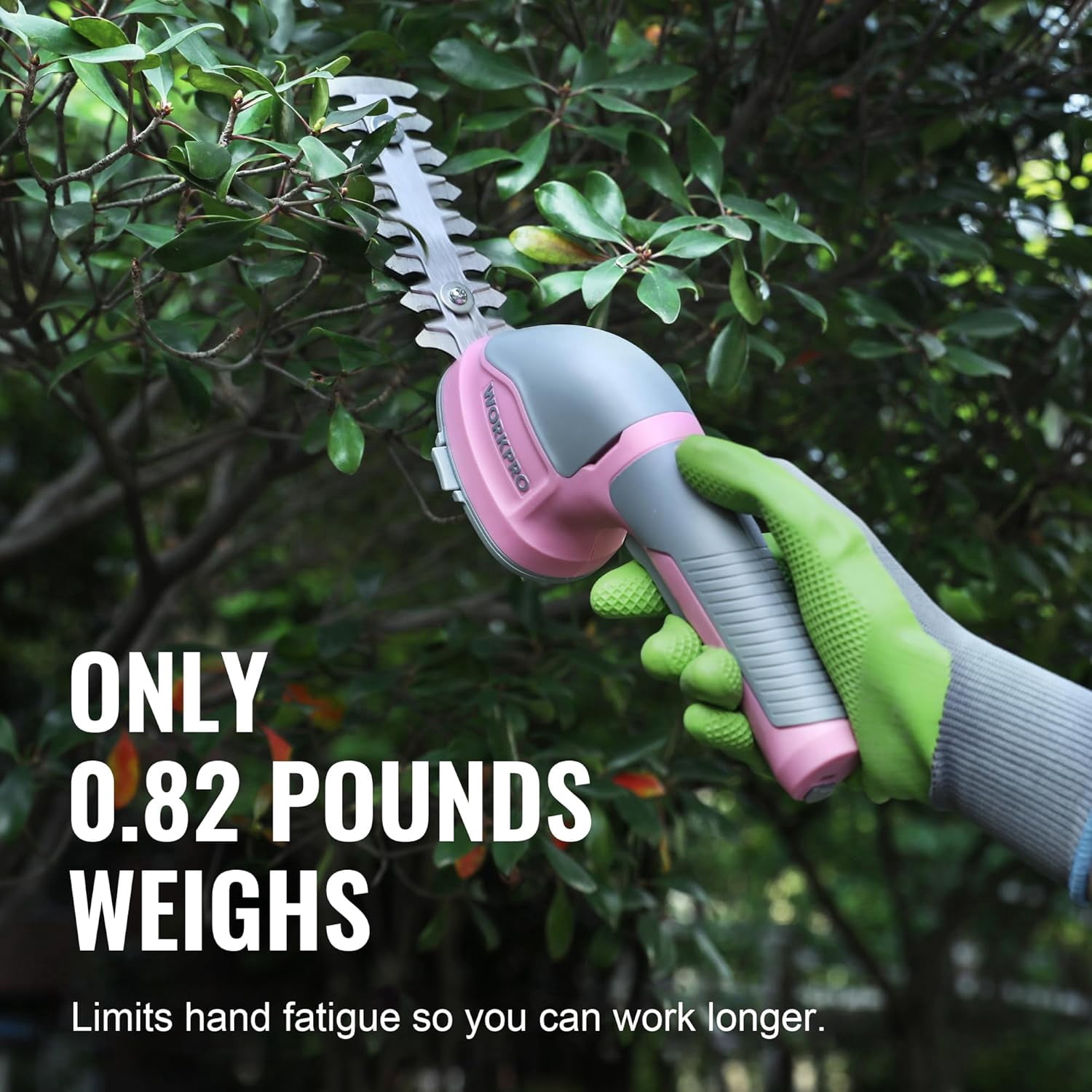 WORKPRO 2-in-1 Cordless Grass Shear & Hedge Trimmer, Rechargeable Electric Shrub Cutter, Lithium Battery, Type-C Charging, Handheld, Pink