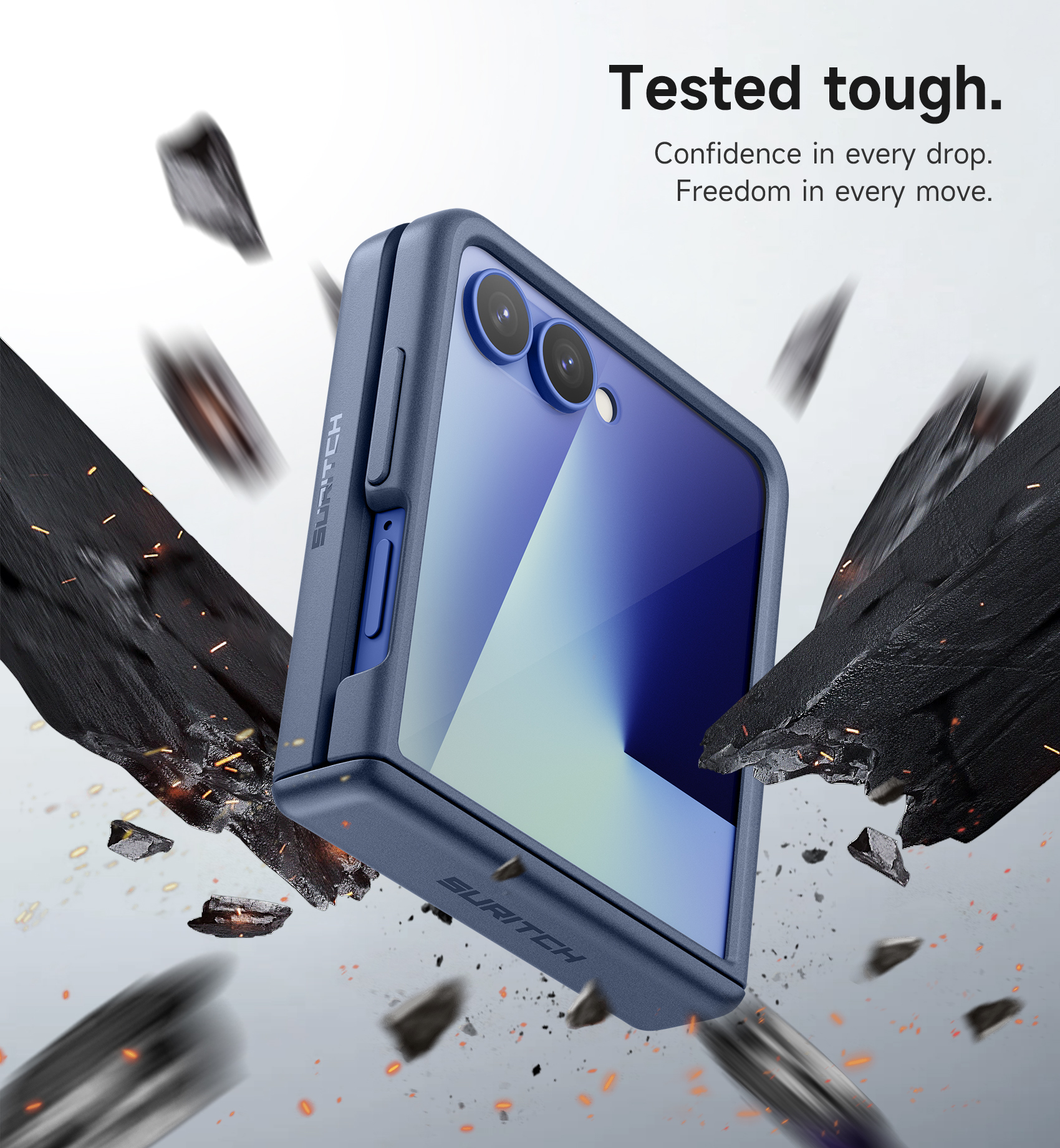 Suritch Phone Case for Samsung Galaxy Z Flip 7 with Rotatable Hand Grip, Kickstand and Screen Protector, Rugged Shockproof Protective Cover, Blue