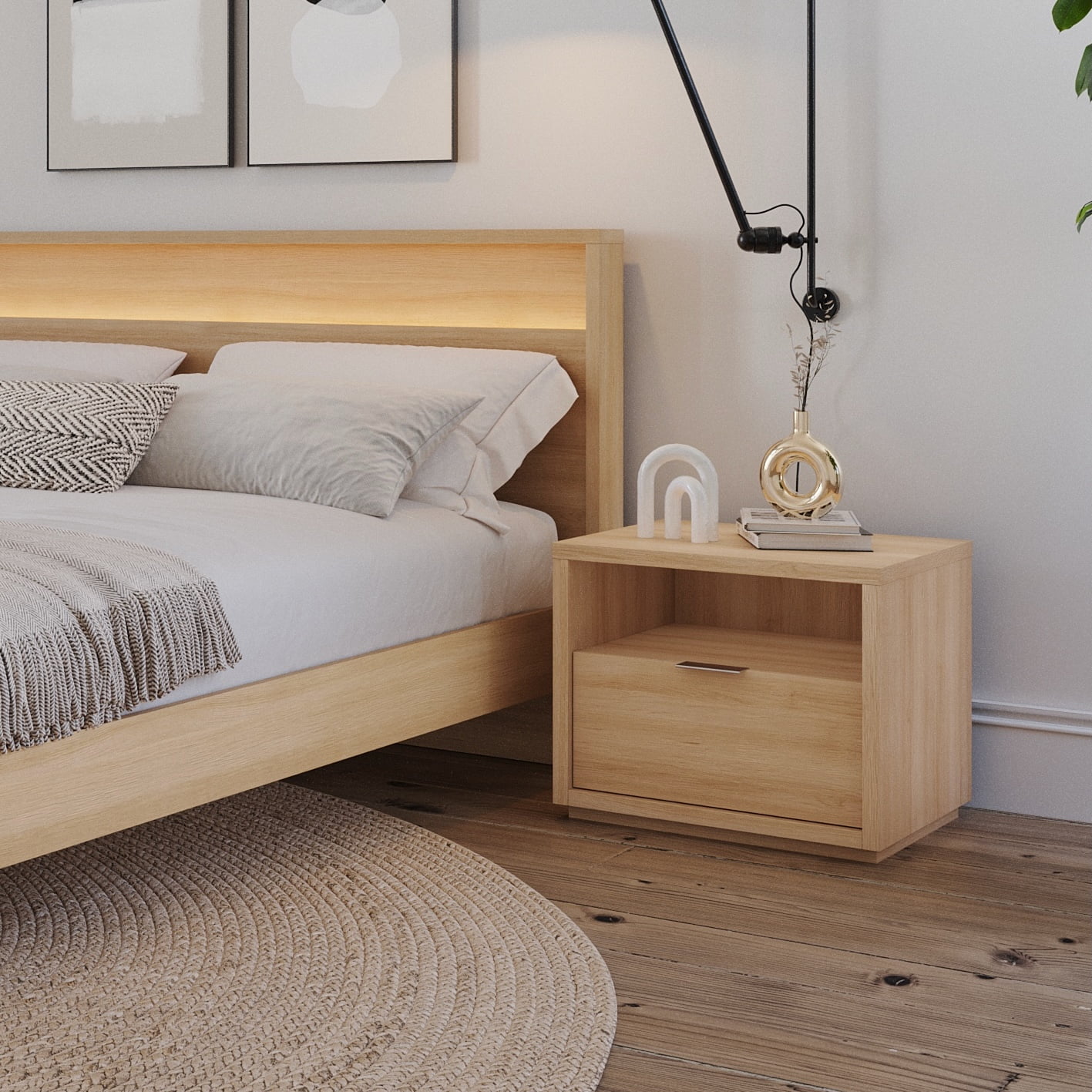 Nexera Modern 1 Drawer Nightstand, Natural Blonde Oak