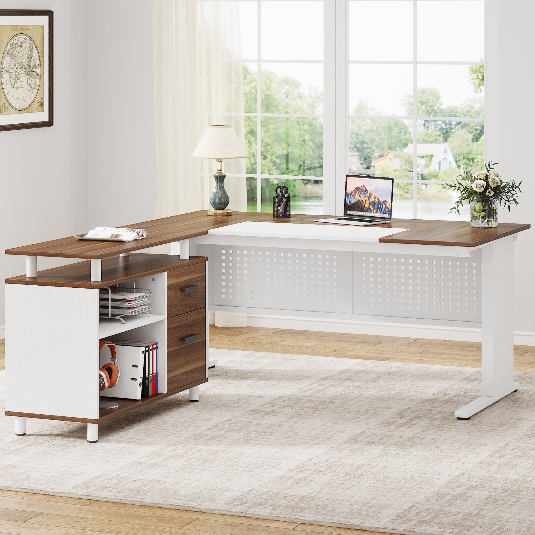 Tribesigns Executive Desk, Large Computer Desk with File Cabinet, Executive Office Desk with Storage Cabinet, Business Furniture Desk Workstation for Home Office