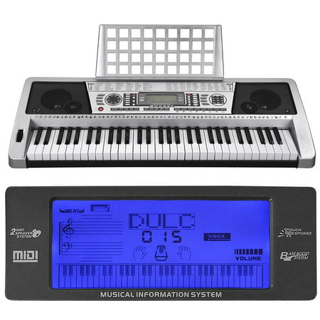 61 Key LCD MIDI Silver Electric Keyboard Music Digital 37x14x5