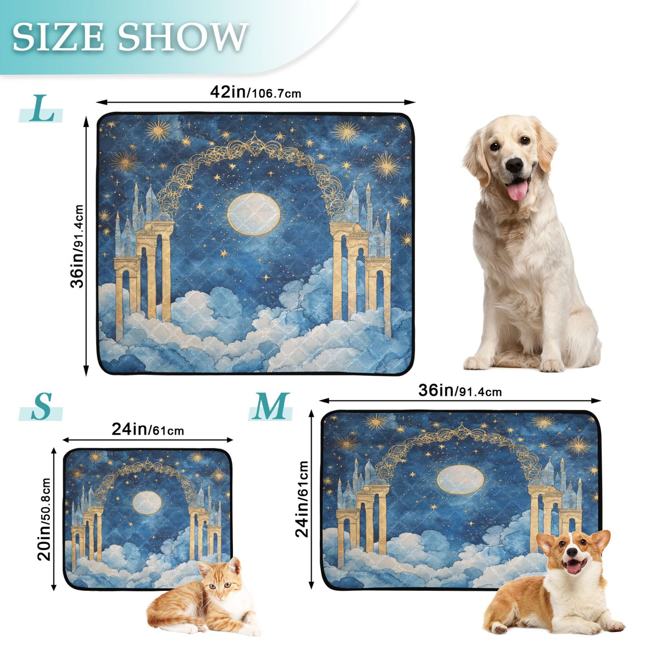 Qxltty Celestial Sky Cat litter Pads Pet Set of 2 Diaper Mats Center Anti-leakage Layer Absorbent Soft and Comfortable