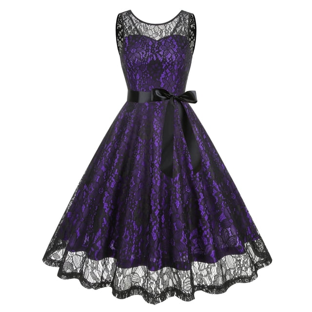 mtvxesu Robes Grande Taille, Col Rond Européen et Américain Dentelle Sans Manches Robe de Cocktail Halloween Robe de Soirée Robe d'Invité de Mariage