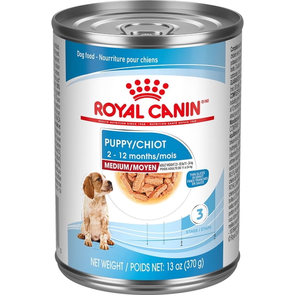 Royal Canin Canine Health Nutrition Medium Puppy Thin Slices in Gravy Wet Canned Dog Food, 370-g can, case of 12