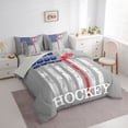 thumbnail image 4 of Homewish Cartoon Ice Hockey Bedding Comforter Set 7pcs, Eat Sleep Sports Queen Bedding Sets, Grey Stripes Abstract Reversible Queen Sheet Sets, Lightweight Room Decor, 4 of 8