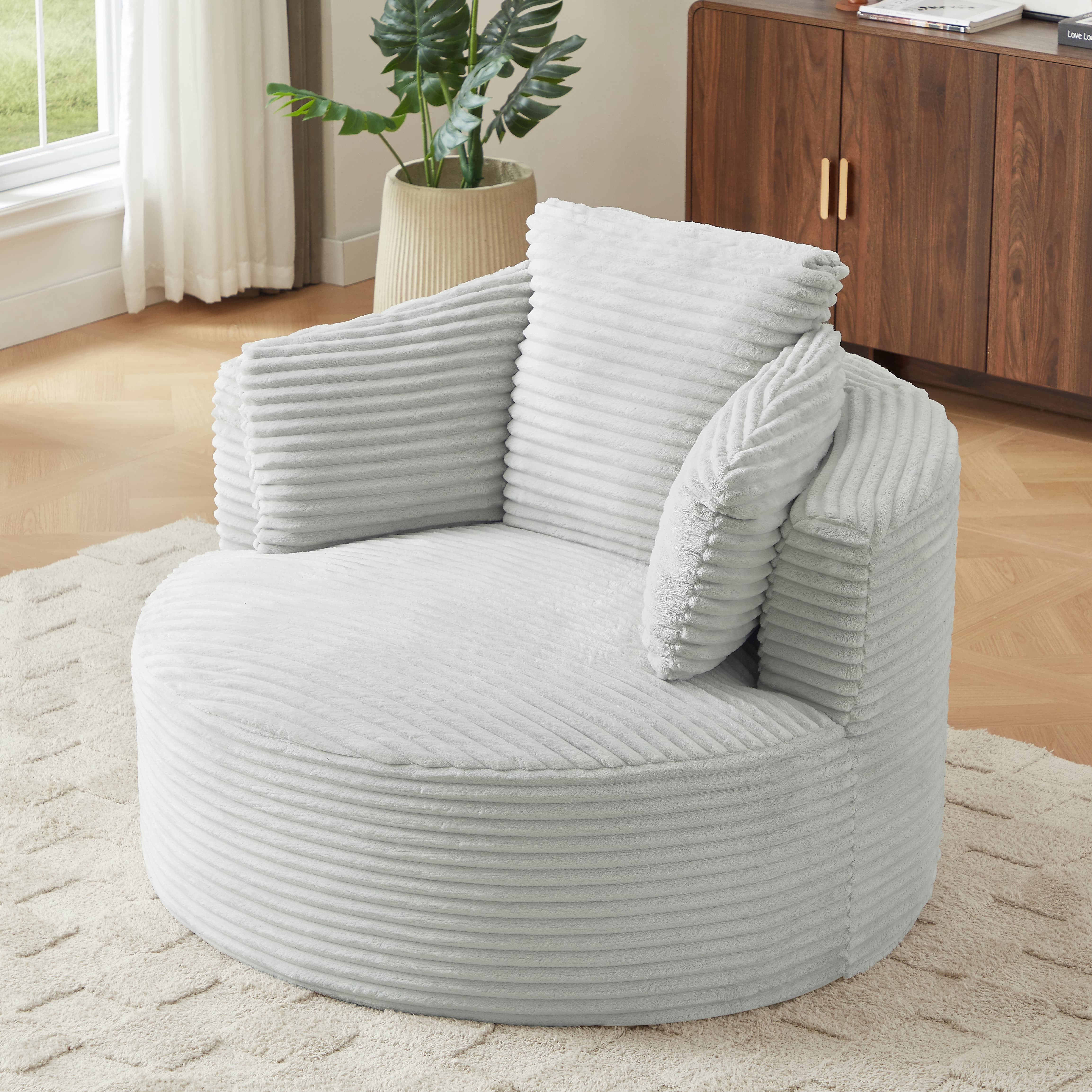 Aukfa Modern Corduroy Round Accent Chair, Compressible Chaise Lounge for Living Room & Bedroom, No Assembly,Gray