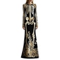 thumbnail image 2 of IWRICH Skeleton Halloween Dresses for Women 3D Digital Print Velvet Floral Dress Halloween Goth Parties and Events, 2 of 4