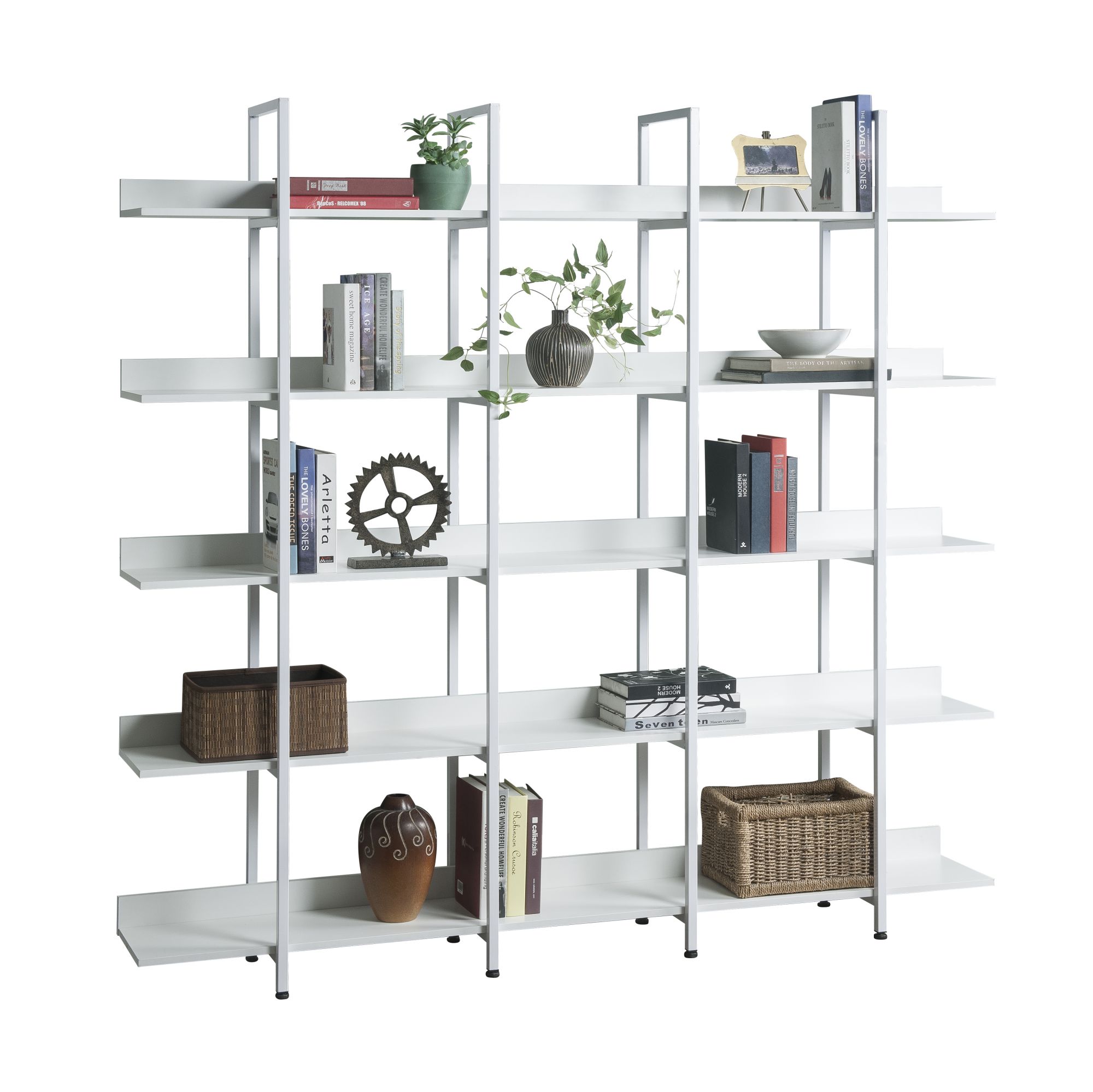 Aukfa 5 Tier Bookshelf, Industrial 70.87" Bookcase with Metal Frame - White
