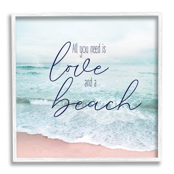 Love & A Beach Nautical Phrase Coastal Graphic Art White Framed Art Print Wall Art