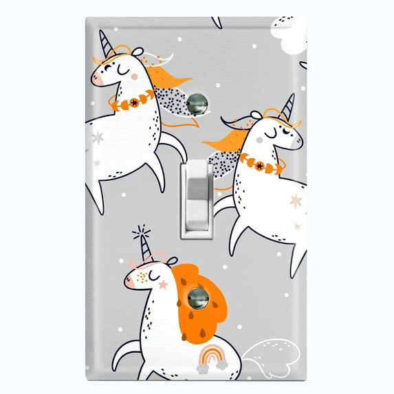 Metal Light Switch Plate Cover Magical Orange Rainbow Unicorn UNI009