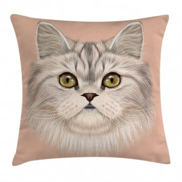 Cat Throw Pillow Cushion Cover, Cute Kitty Portrait Whiskers Best Pet Animal I Love My Feline Themed Artwork, Decorative Square Accent Pillow Case, 20 X 20 Inches, Beige Cream Peach, by Ambesonne