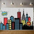 thumbnail image 6 of Hero Theme Backdrop Buildings Comic Party Photography Background Baby Shower Boy Girl Kids Birthday Party Decoration Studio Shoot Prop, 6 of 9