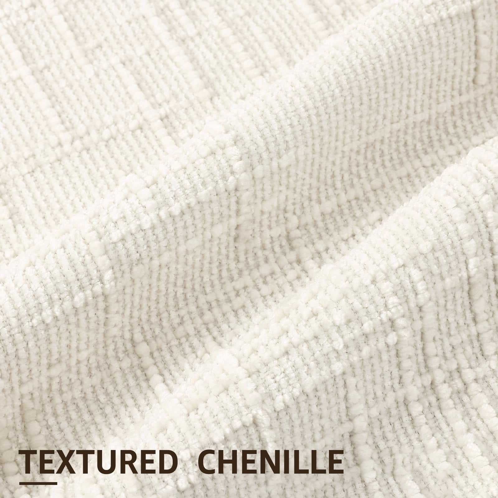 HAPPINESS Chenille Throw Pillow Covers 22x22 Set of 2 Thick Textured Slubby Couch Pillow Covers Farmhouse Accent Modern Neutral Decorative Pillow Cases for Bed Sofa Living Room