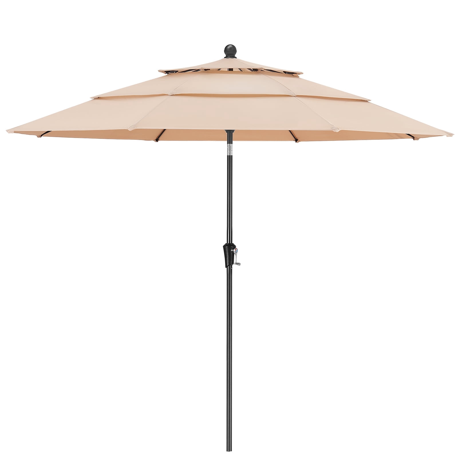 Dovov 10ft Patio Umbrella with Crank & Push Button Tilt, 3 Tier Vented Outdoor Market Umbrellas Adjustable Patio Table Umbrella with 8 Glass Fiber Ribs for Beach Pool Garden Lawn Backyard, Champagne