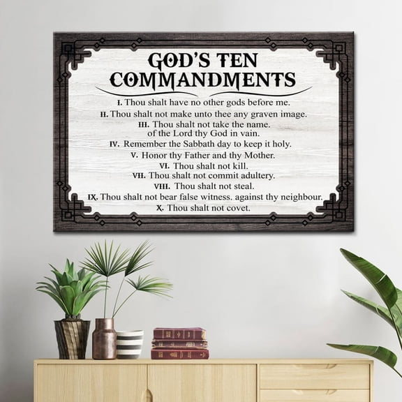 Ten Commandments Bible Verse Canvas Print, Religious Wall Art, Christian Home Office Decor