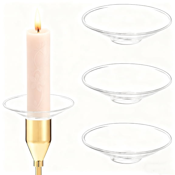 Trianu 3Pcs Glass Bobeches for Candlestick Holders, Clear Round Glass Candle Drip Protectors Candle Rings, Candles Bobeches Wax Catcher Rings for Wedding Home Use