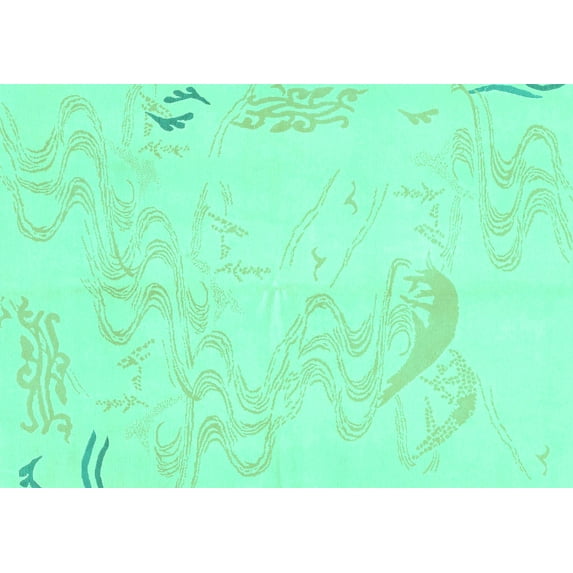 Ahgly Company Indoor Rectangle Abstract Turquoise Blue Modern Area Rugs, 2' x 4'