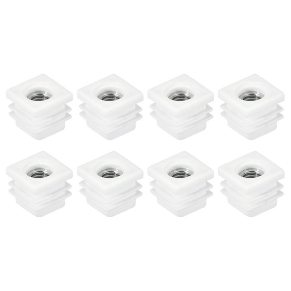Square Tubes, 20 Pack 20 x 20mm - PP Chair Cover with M8 Thread, Threaded Insert for Furniture Feet (White)