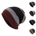 thumbnail image 4 of WREESH Men's Knitted Beanie Hat Fleece Thickened Wool With Large Vertical Stripe and Leather Label, Ideal for Outdoor Wear Wine, 4 of 4
