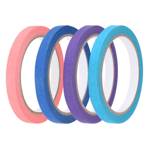 4pcs 3/8" x 22 Yard Colored Masking Tape, Blue Purple Pink