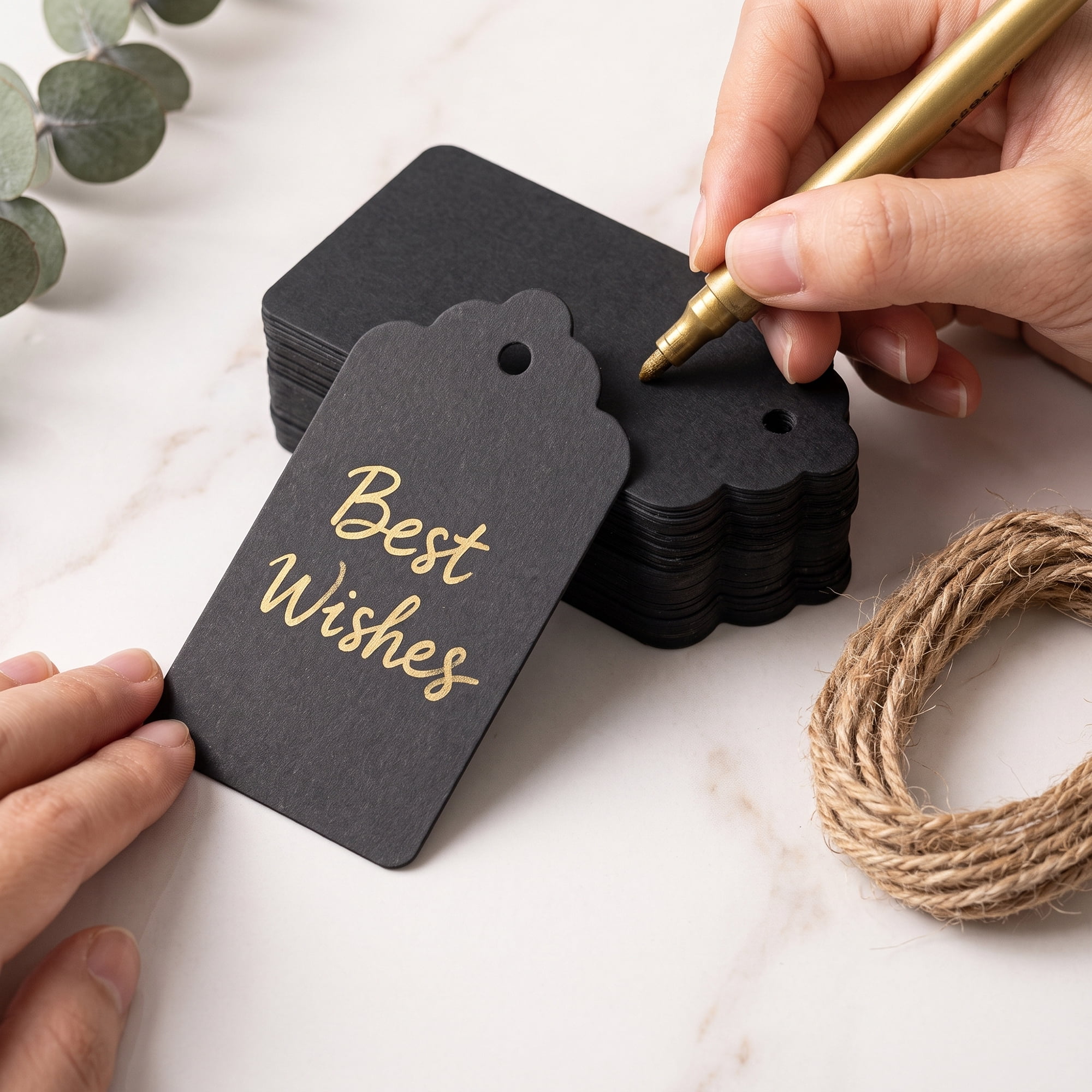 Unique Bargains Paper Gift Tags with Natural Twine for All Occasions 1.2" x 2" Black