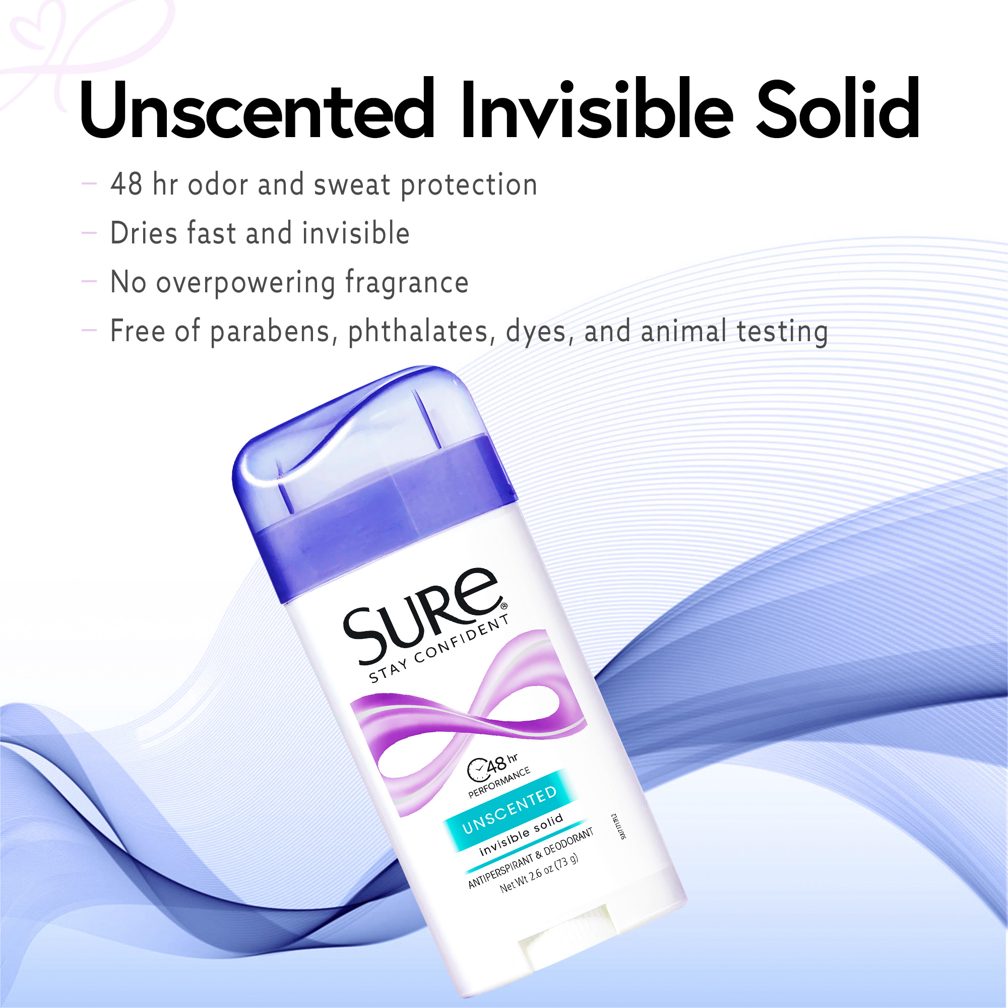 Sure Solid Anti-Perspirant Deodorant Stick, Unscented, 2.6 oz - image 2 of 5
