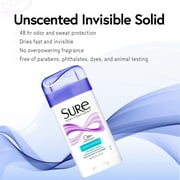 Sure Solid Anti-Perspirant Deodorant Stick, Unscented, Women, 2.6 oz