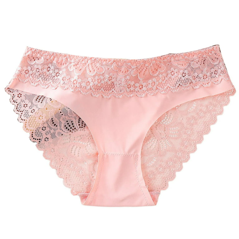 rygai Lady Panties High Elasticity Traceless Breathable Soft Openwork  Anti-pilling Women Transparent Lace Sexy Underpants Daily Wear,Pink,L 