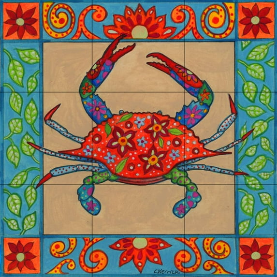 Tile Mural Bathroom Backsplash - Mosaic Crab - by Christine Kerrick