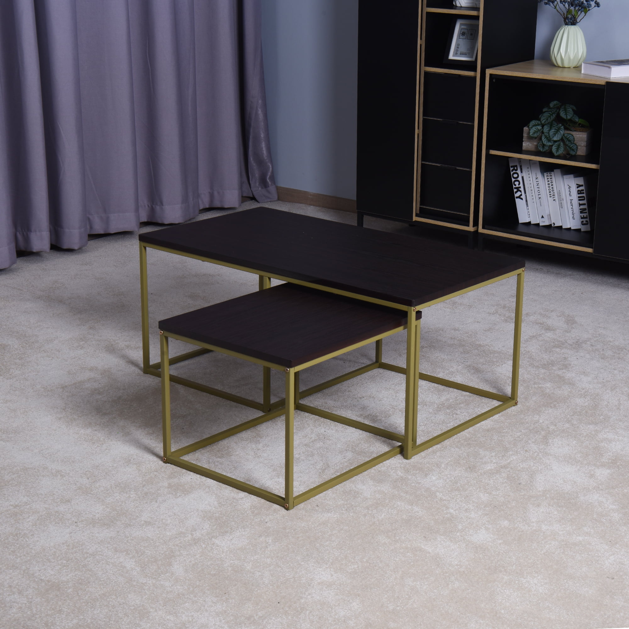 Private Jungle Living Room Black Nesting Table, Coffee Table with MDF Top,Metal Legs 40.55 x 21.65 x 17.7 inch Private Jungle Living Room Black Nesting Table, Coffee Table with MDF Top,Metal Legs 40.55 x 21.65 x 17.7 inch