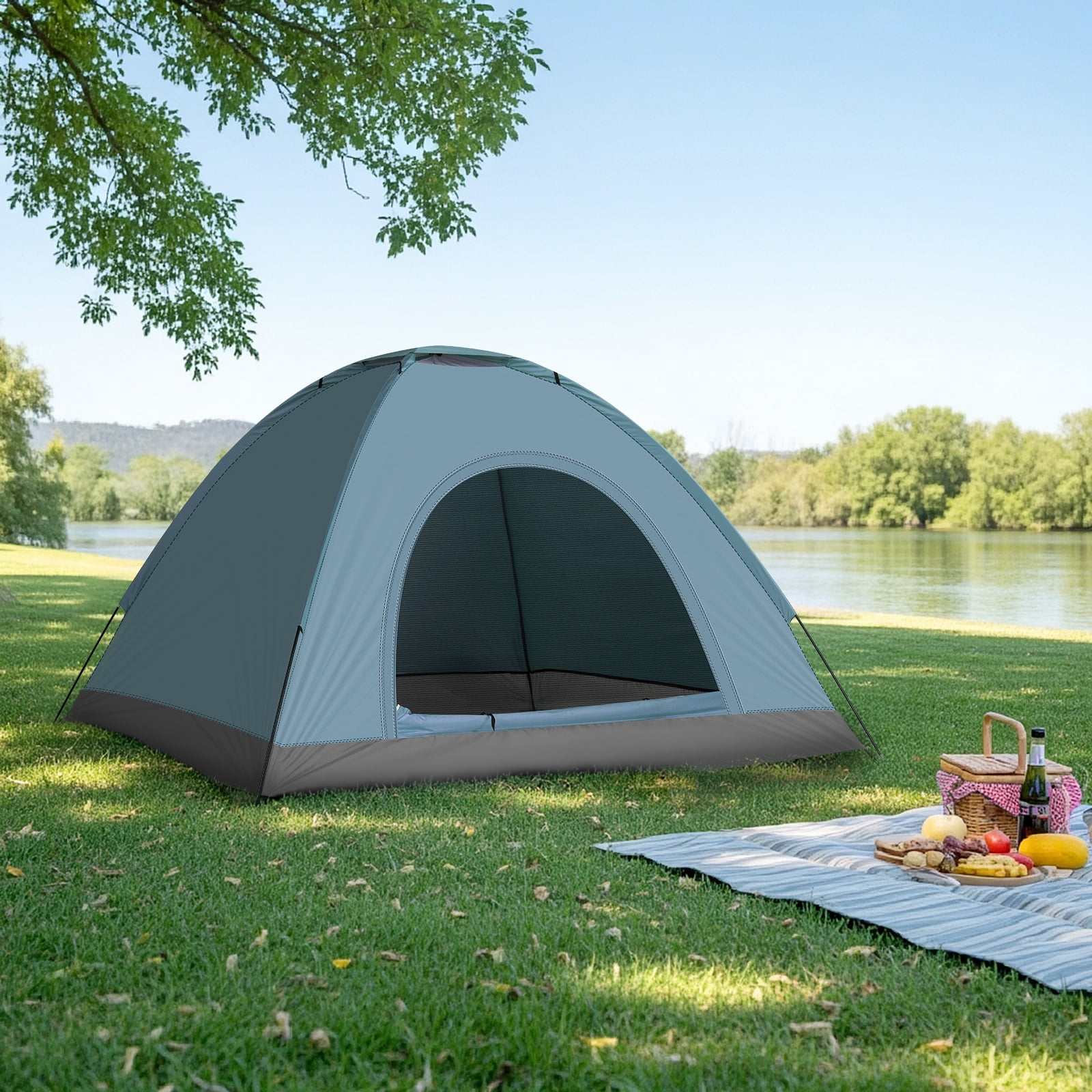 Zimtown 4 Person Outdoor Camping Waterproof Folding Tent for Hiking Picnic,Blue