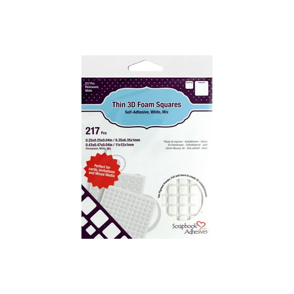 Scrapbook Adhesives Thin 3D Adhesive Foam Squares 217/Pkg-White (63) .43"X.47" & (154) .25"X.25"