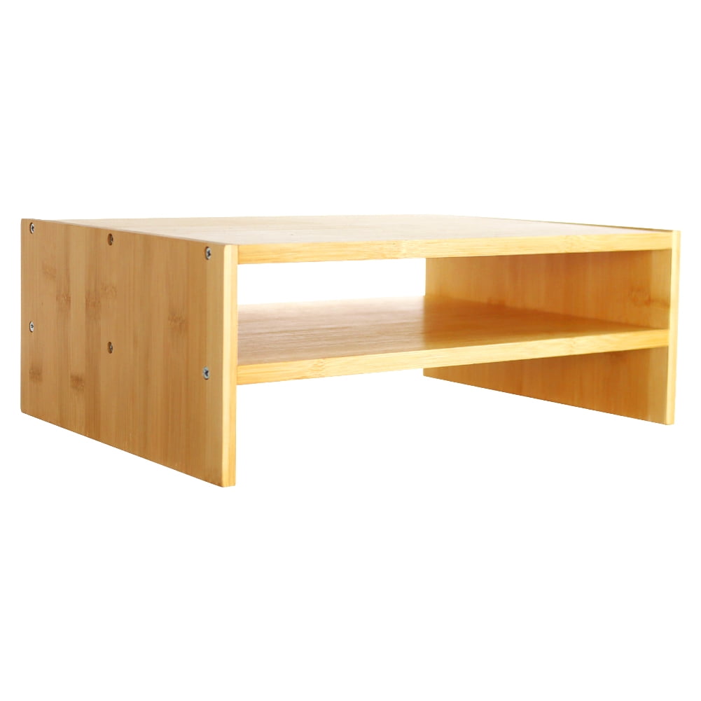 WKWKER 2-Tier Bamboo Monitor Riser Stand Desk Laptop Stand for Workstation Home Office Computer Laptop Printer Stand Natural Color (Flat)