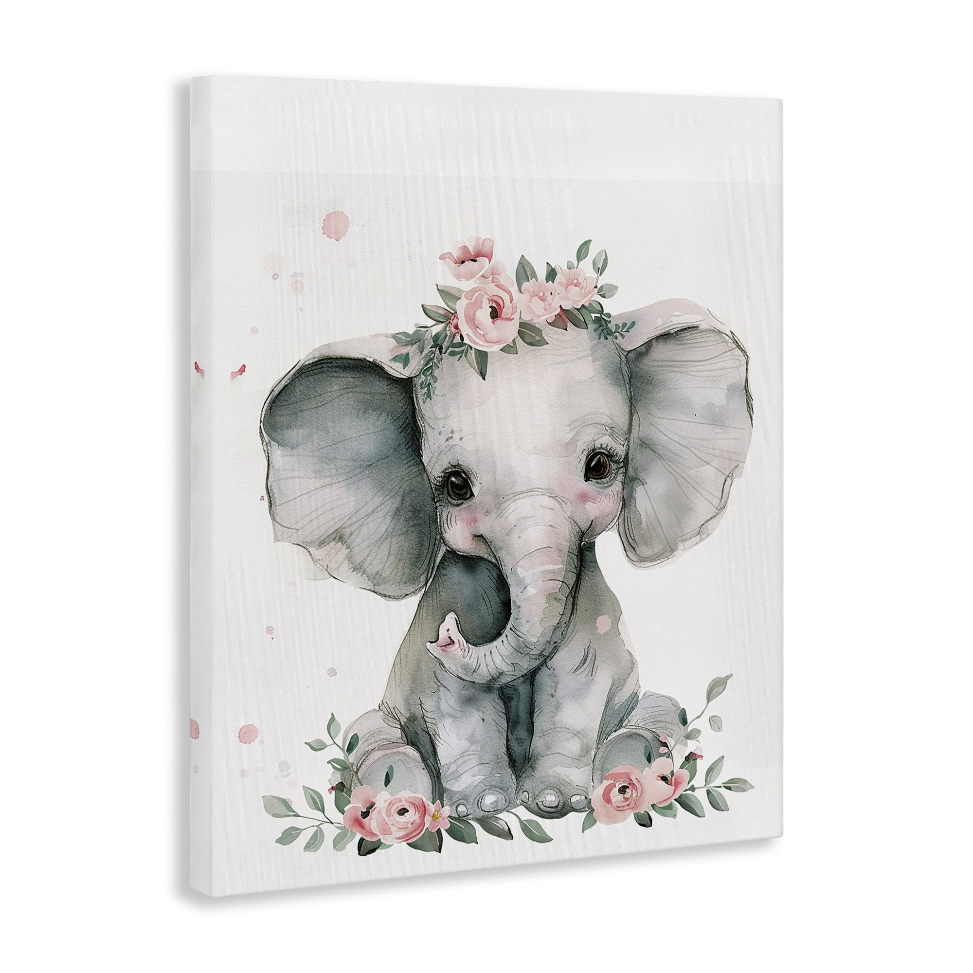 Stupell Industries Nursery Floral Elephant Animals Painting Wrapped Canvas Art Print Wall Art, 24 x 30