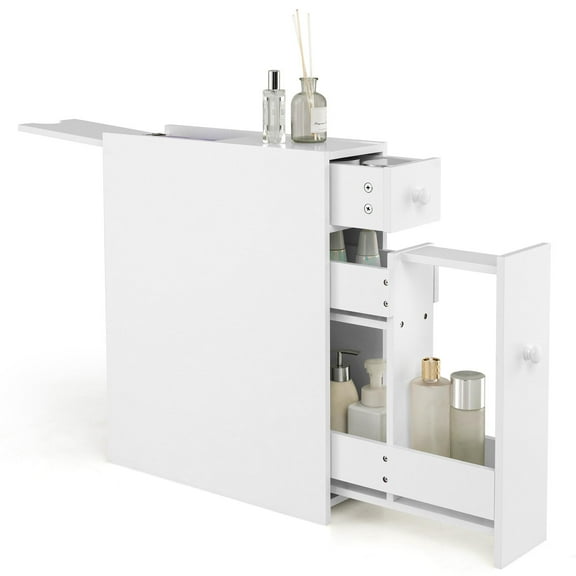 Giantex Freestanding Bathroom Floor Cabinet, Small Storage Cabinet W/2 Drawers, Wooden Narrow Organizer, Side Cabinet for Bathroom, Kitchen, Living Room, White