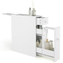 Giantex Freestanding Bathroom Floor Cabinet, Small Storage Cabinet W/2 Drawers, Wooden Narrow Organizer, Side Cabinet for Bathroom, Kitchen, Living Room, White