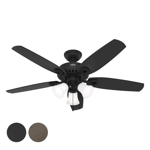 Restored Hunter Fan 52 Inch Matte Black Indoor Ceiling fan with LED Light and Pull Chain for Bedroom, Living Room, Office, Basement, Kitchen, Dining Room (Refurbished)