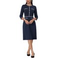 thumbnail image 2 of INSPIRE CHIC Vestido A-Line para Mujeres con Color Contrastante para Trabajar con Detalles de Tweed en Azul Marino, 2 of 6