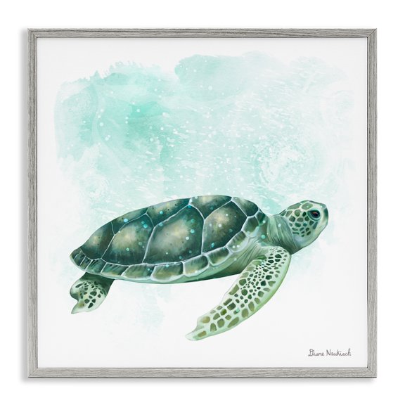 Stupell Industries Rustic Lodge Speckled Green Sea Turtle Marine Life Gray Framed Giclee Art, 24 x 24, by Diane Neukirch