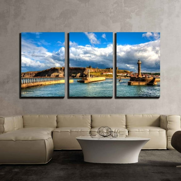 wall26 - 3 Piece Canvas Wall Art - Whitby. North Yorkshire. Great Britain. - Modern Home Art Stretched and Framed Ready to Hang - 16"x24"x3 Panels