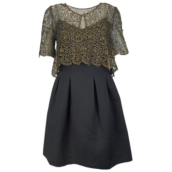 ERIN Women's Embroidered Upper Dress, Black, 4