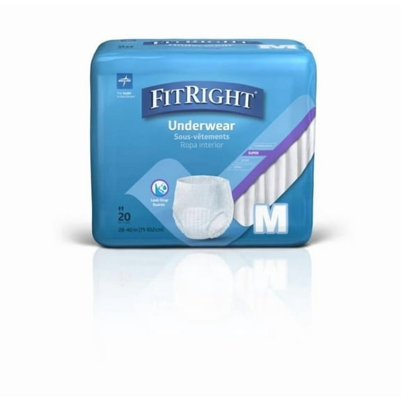 FitRight Incontinence Underwear for Men and Women, Adult Diapers, Super Absorbent, Medium, 28in to 40in, 80 Count