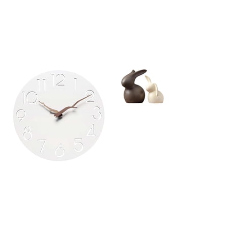 3 Pieces Wall Clock Ceramic Statue Figurine Silent Movement Home Office Bedroom Decor for Modern Living