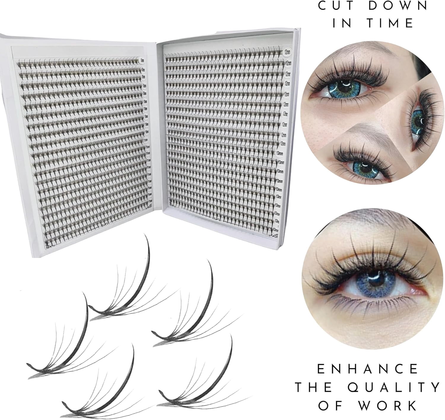 Wispy | 1200 Fans | XXL Box - Speedy strips | Premade wispy volume fans for professional eyelash extension, promade lash tool | Premade spike + Volume Fans | Handmade in Vietnam (5D | C | 13-16mm)