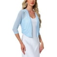 thumbnail image 4 of Inspire Chic Cárdigan Corto Elegante de Malla Transparente para Mujeres con Mangas 3/4 Ligero Color Azul Claro, 4 of 6