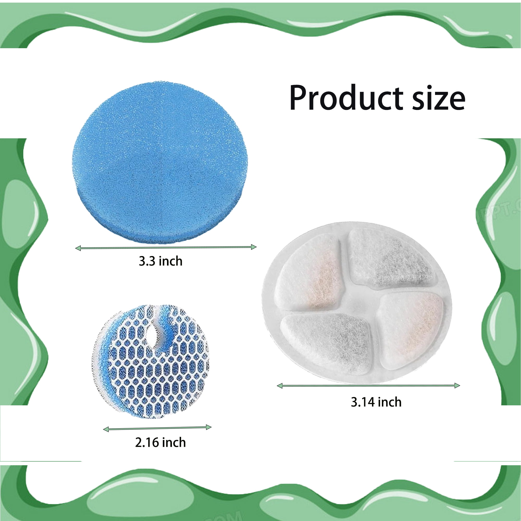 Genligt 36 Pack Activated Carbon Sponges Foam Filters, for 67OZ/2L Homtyler Stainless Steel Automatic Cat Water Fountain Filters