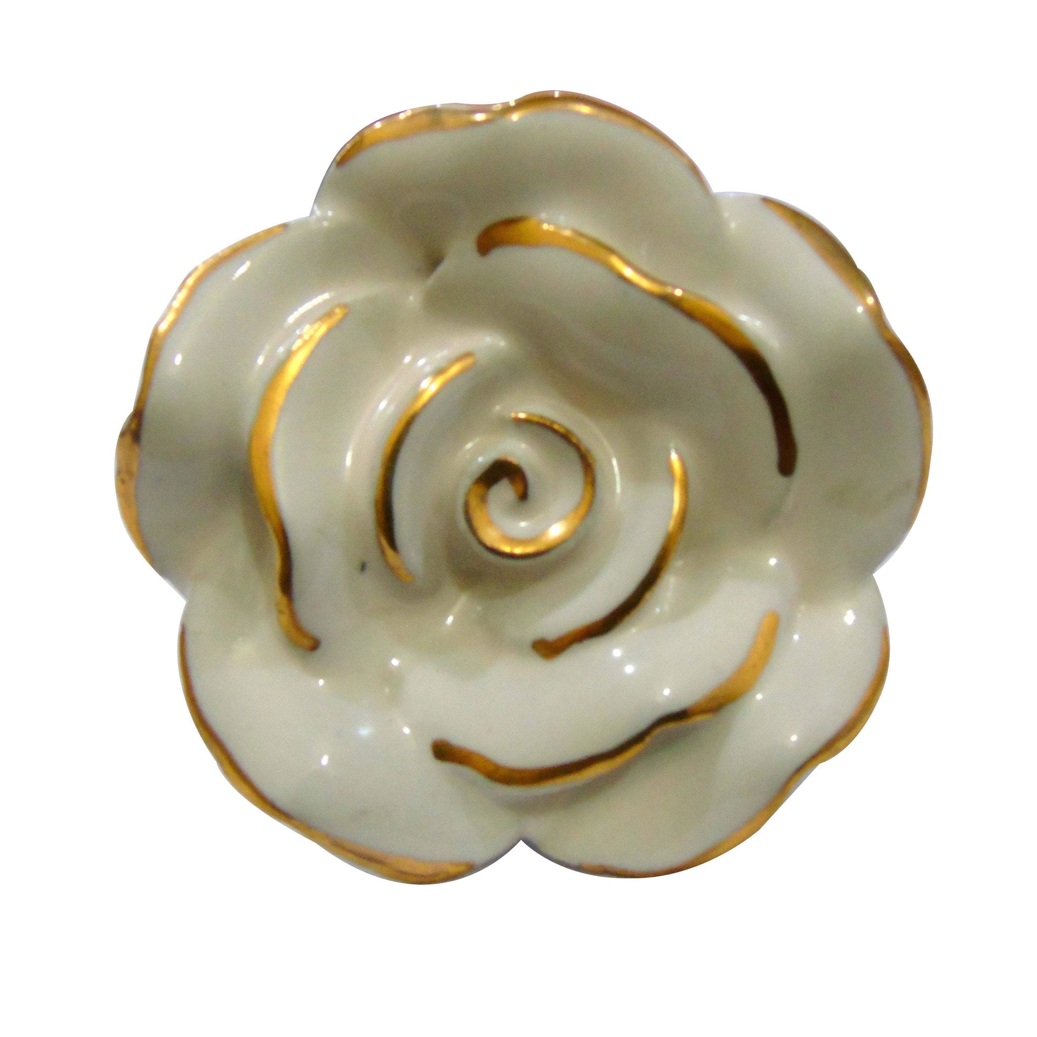 Set Of Six Off White Rose Flower Ceramic Knobs Pull And Push For Handles, Cabinet, Drawer, Door, Wardrobe, Home Interior Decorative Item