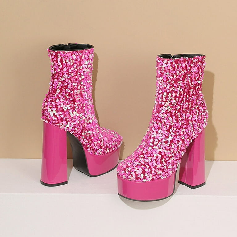 Boot Clearance Pink Ankle Boots Uk Lemonade Sparkly Stretch Chunky