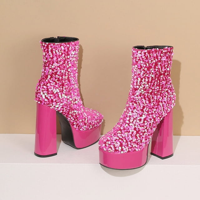 LSLJS Bottines à Talons Hauts Épais Imperméables pour Femmes, Bottines à Talons Hauts pour l'Automne et l'Hiver
